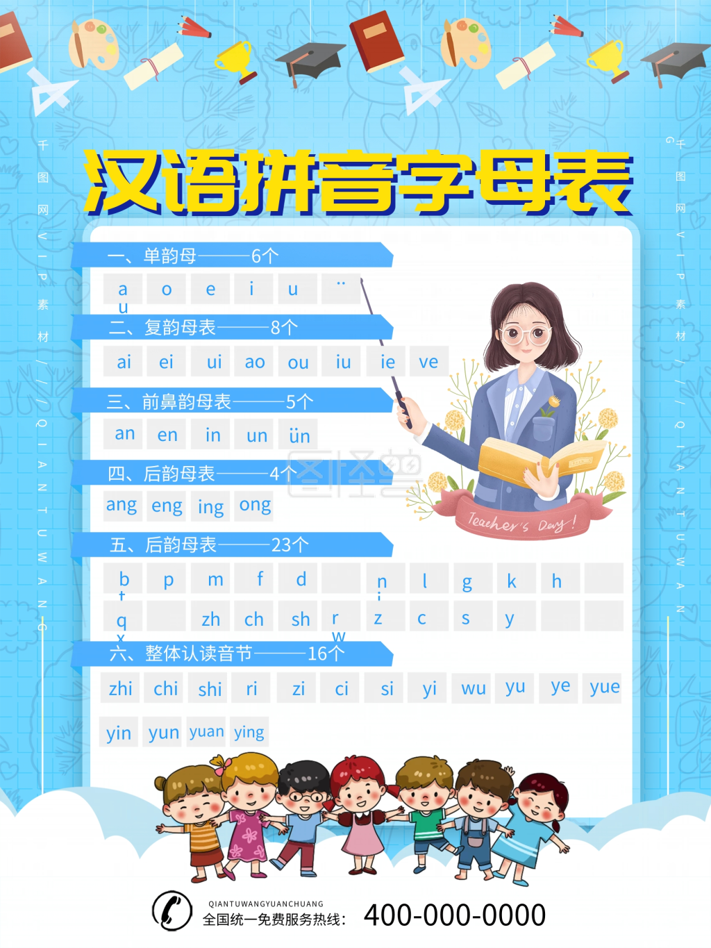 卡通汉语拼音字母表海报