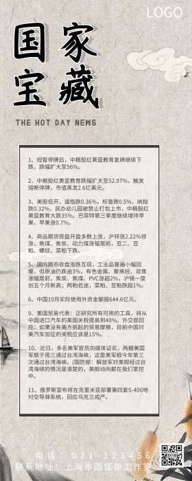 国家宝藏建筑花新闻黄色水墨营销新闻长图