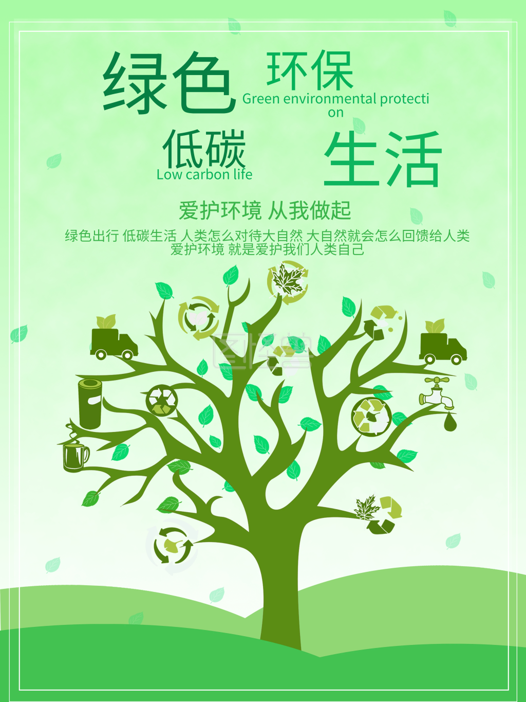 图怪兽频道提供《绿色环保低碳生活海报》在线图片设计制作,点击"编辑
