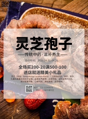 中国风灵芝孢子促销海报