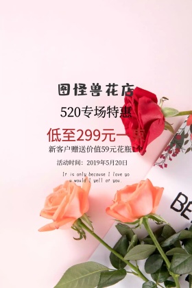 粉色玫瑰花520花店促销公众号配图