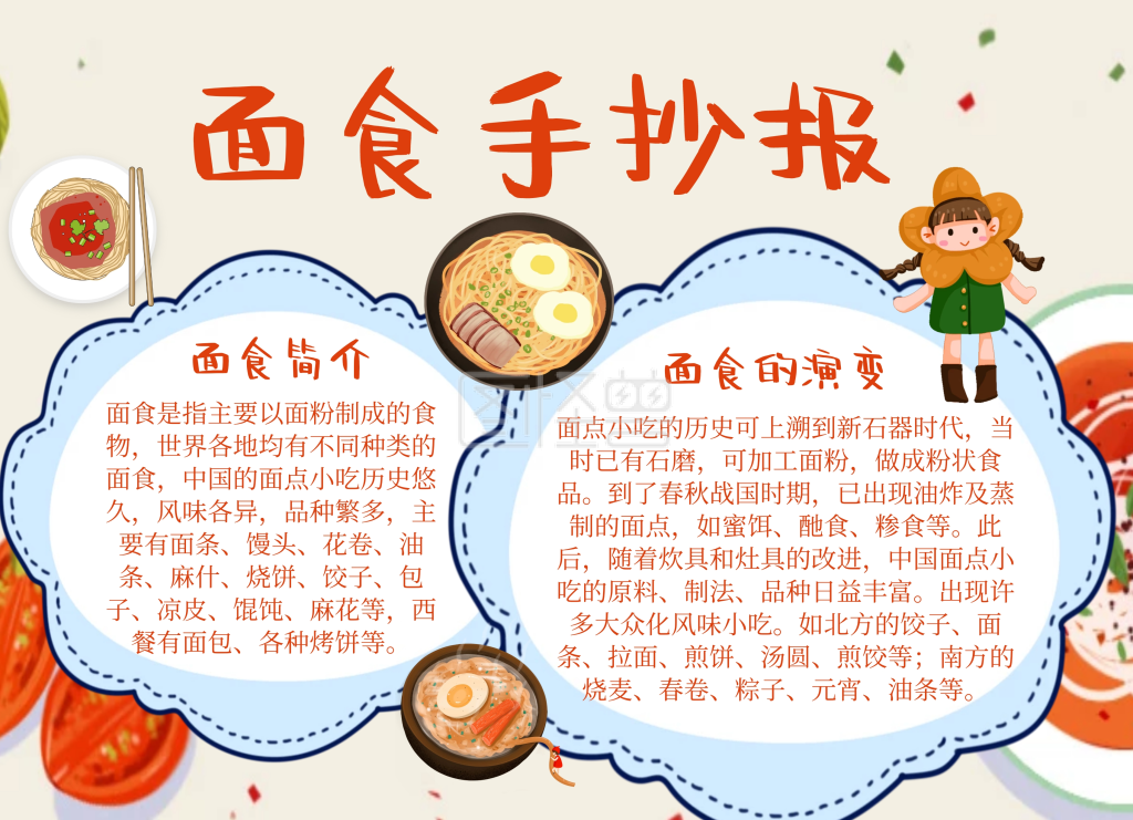 卡通简约面食科普手抄报