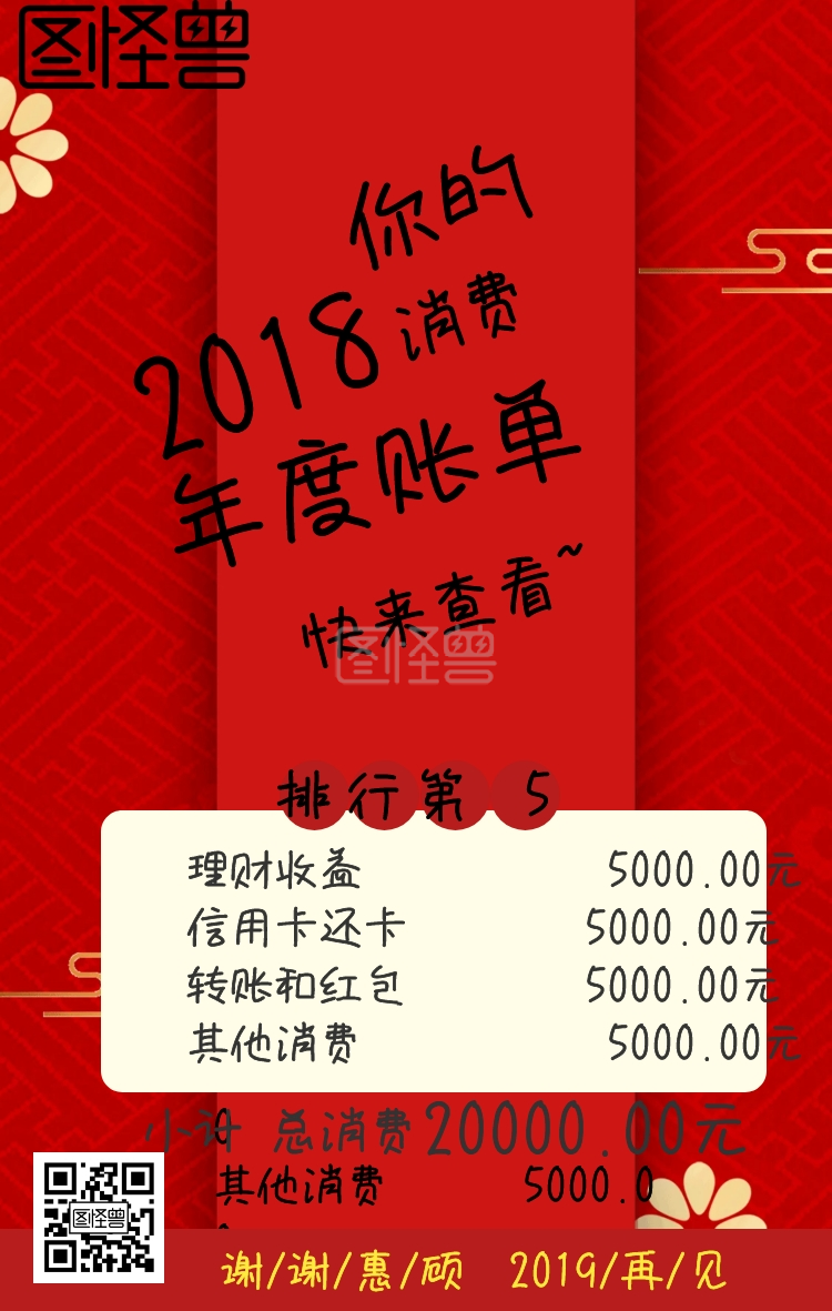 2019年度账单夸张黄色喇叭手机海报