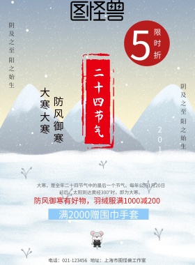 2019大寒冷色系服装促销宣传海报