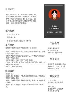 黑白UI设计师求职简历
