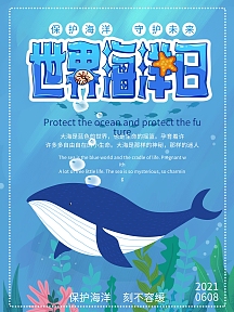 卡通可爱世界海洋日保护鲸鱼宣传海报