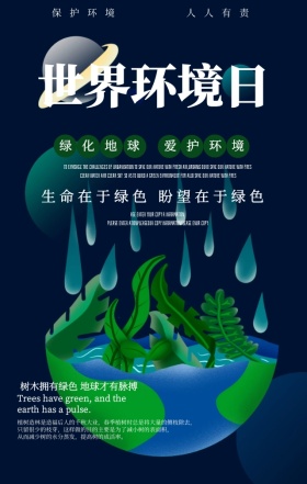 绿色创意简约世界环境日公益宣传手机海报组团绿化