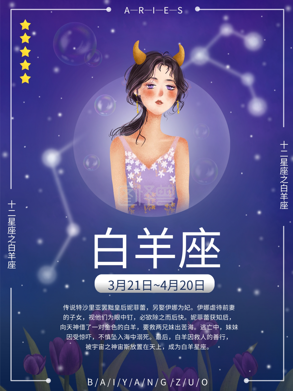 十二星座之白羊座梦幻小清新海报