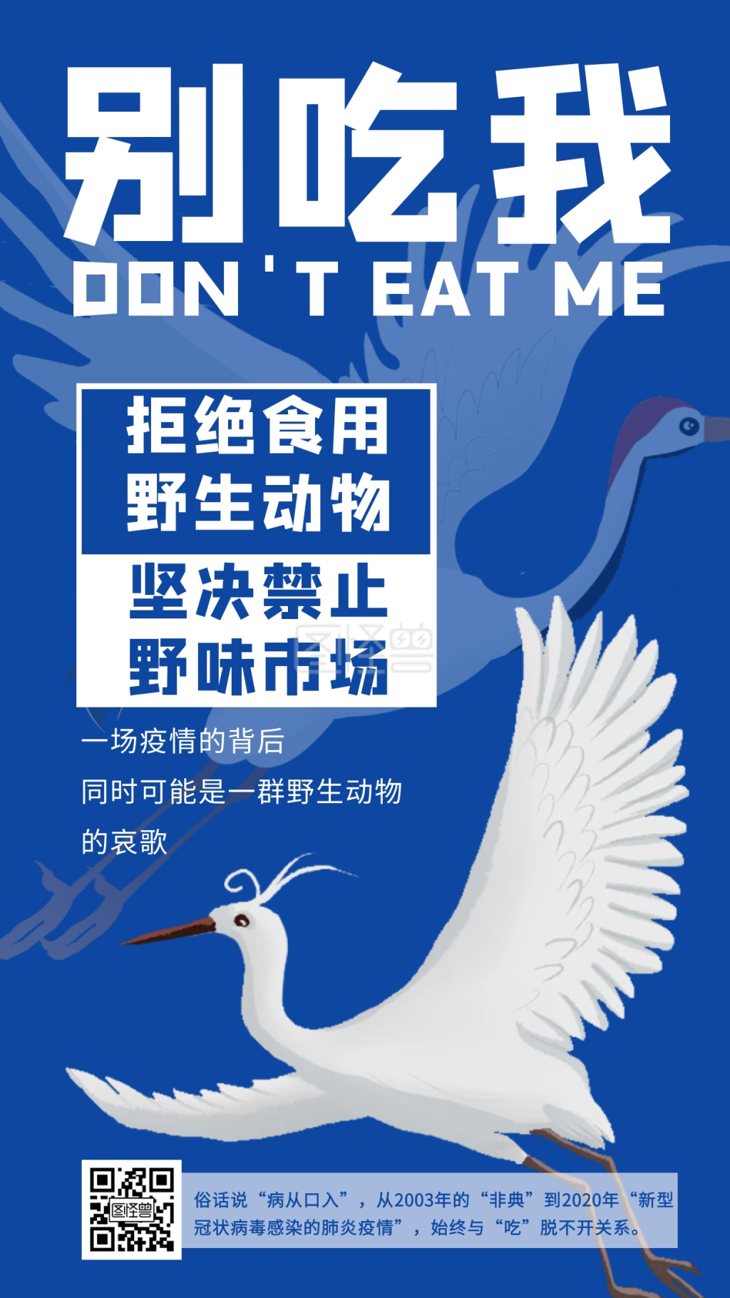蓝色创意拒绝野味保护野生动物公益海报
