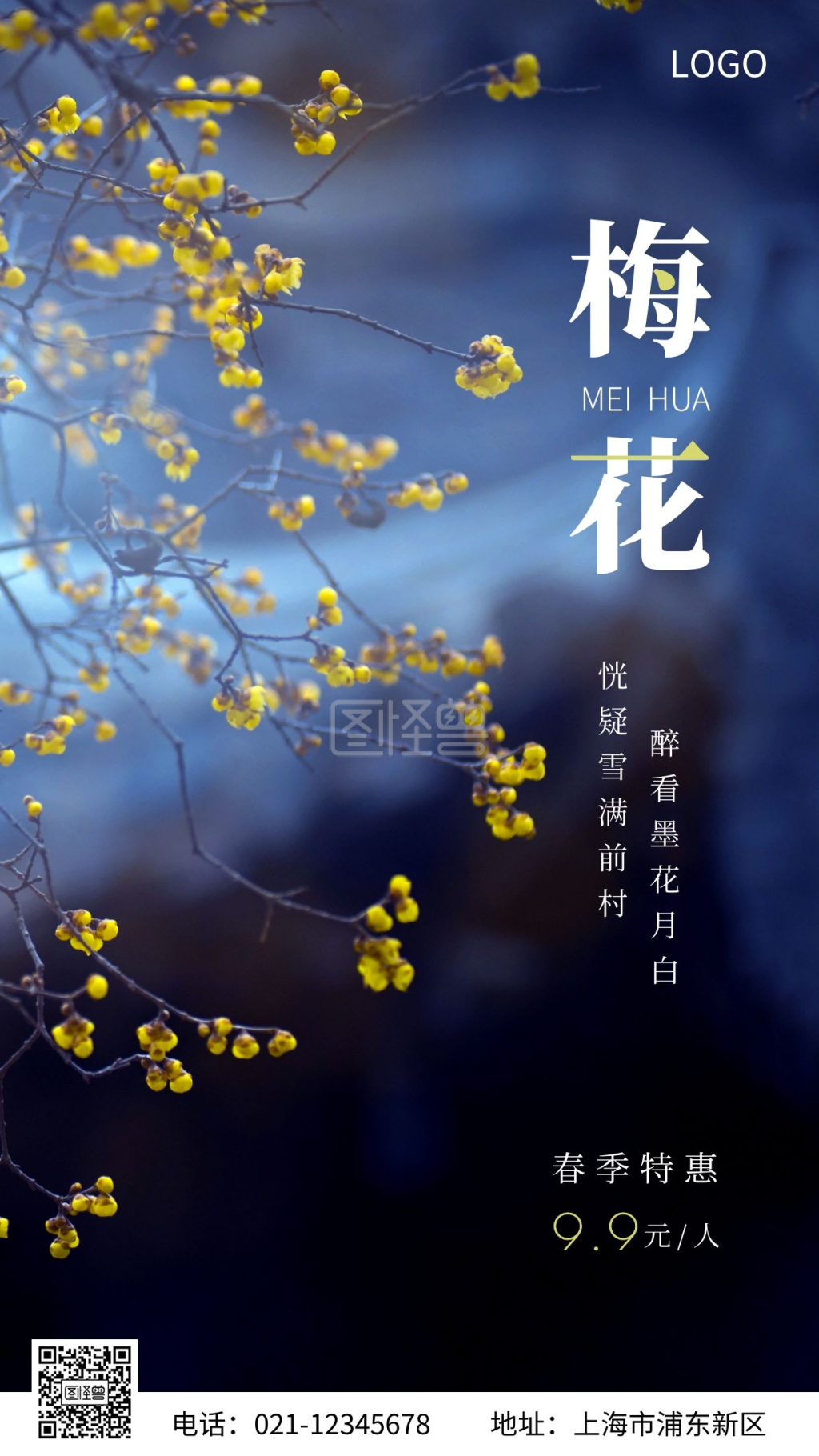 梅花观赏游园特惠简约手机海报