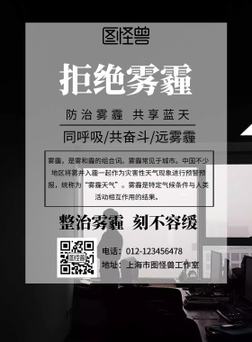 简约灰色雾霾与人类健康印刷海报