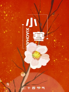蓝色二十四节气小寒插画宣传海报设计模板