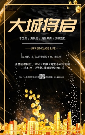 黑金大气房地产开盘旺铺招商手机海报