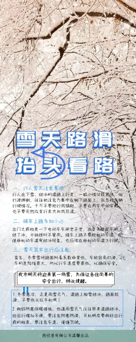 “雪天路滑，抬头看路”小清新营销长图