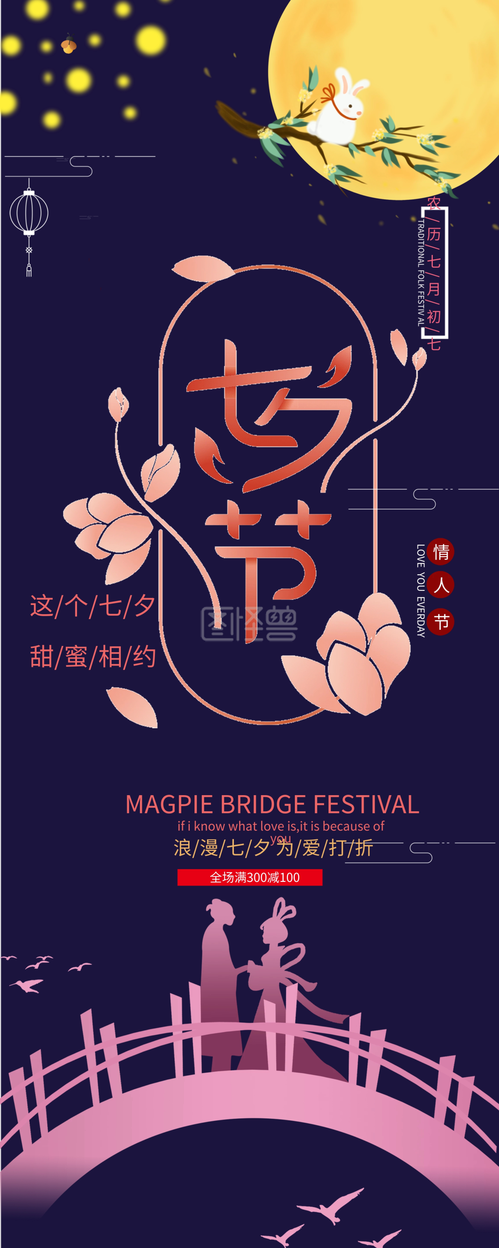 浪漫七夕美容院活动易拉宝