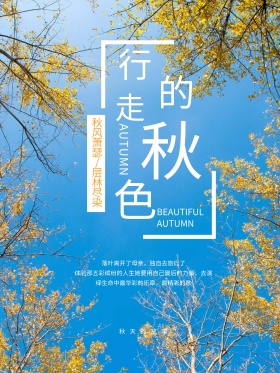唯美秋天简约清新行走的秋色诗意文艺海报