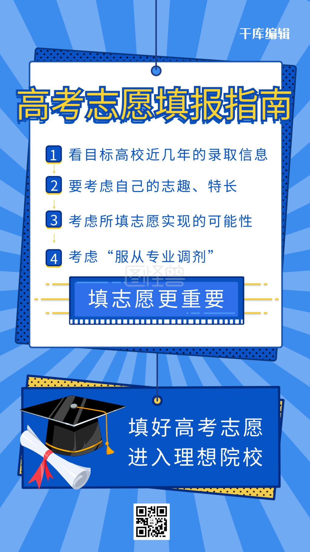 高考志愿填报录取通知书蓝色简约海报