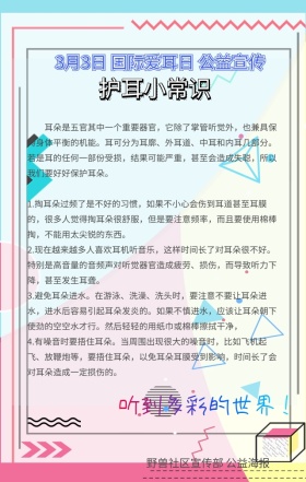 3月3日国际爱耳日保护耳朵公益宣传海报