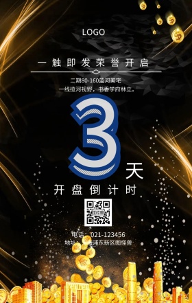 天  开盘倒计时 一触即发荣誉开启 二期80-160蓝河美宅 地址：上海浦东新区图怪兽 电话：021-123456 一线揽河视野，书香学府林立。 房地产开盘倒计时