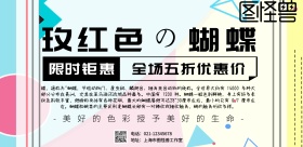 简约玫红色蝴蝶宣传横版海报
