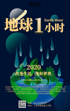 简约大气地球一小时海报