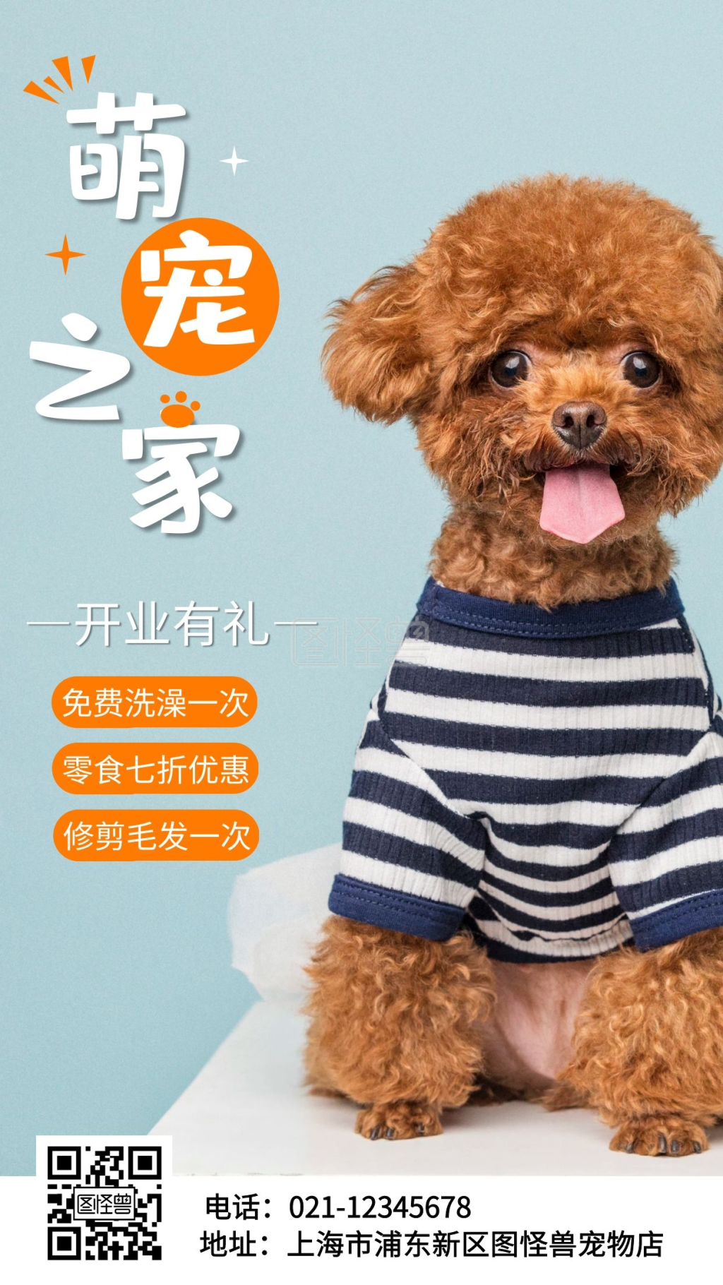 宠物店开业蓝色摄影手机营销海报