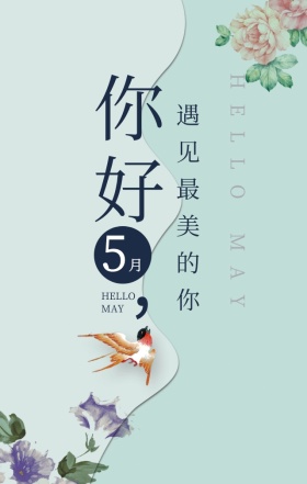 你好你五月遇见最美的简约清新手机海报