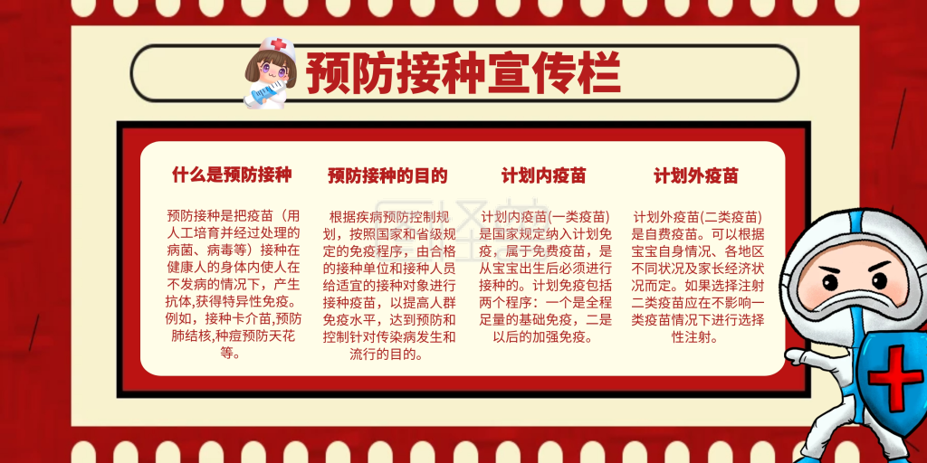 图怪兽频道提供《红色简约医疗风格预防接种宣传栏图片》在线图片设计