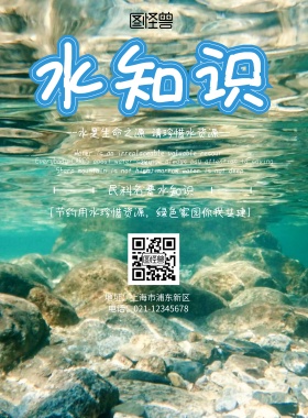 水知识蓝色白色简约海报