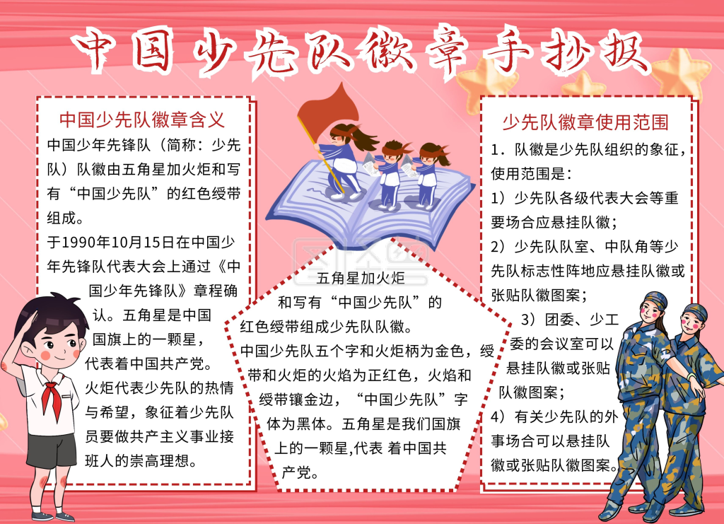 中国少先队徽章红色简约手抄报