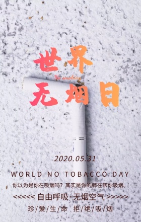 世界无烟日珍爱生命绿色扁平化手机海报
