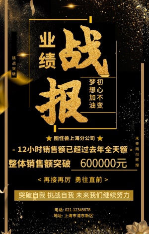 黑色大气业绩战报手机海报