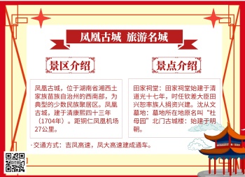 凤凰古城手抄报红色橙色复古简约