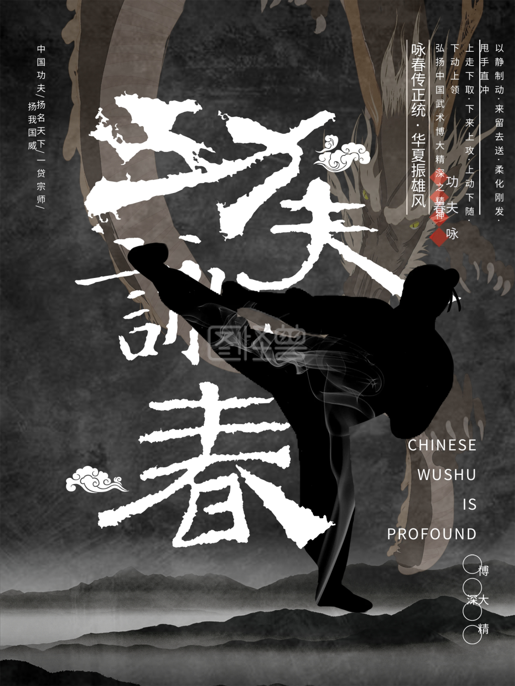 功夫咏春大气简约宣传海报展板