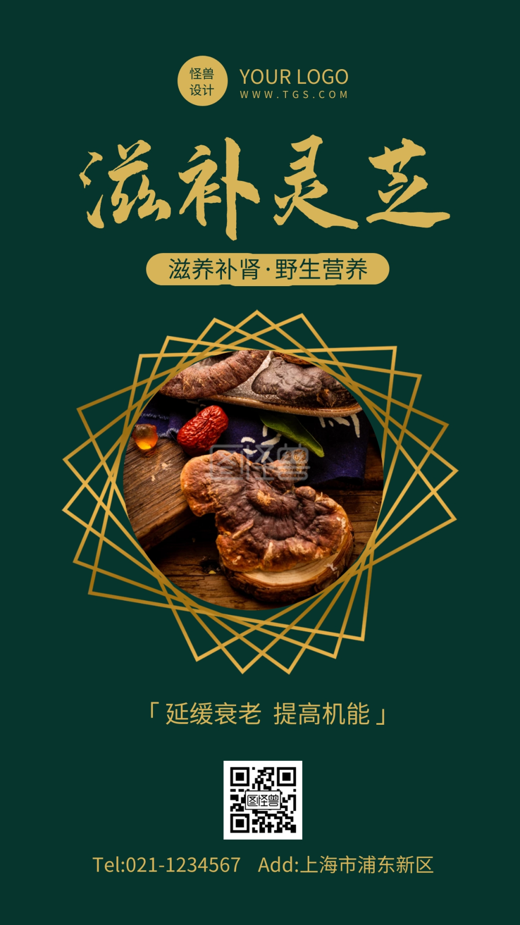 大气风灵芝孢子补品手机海报