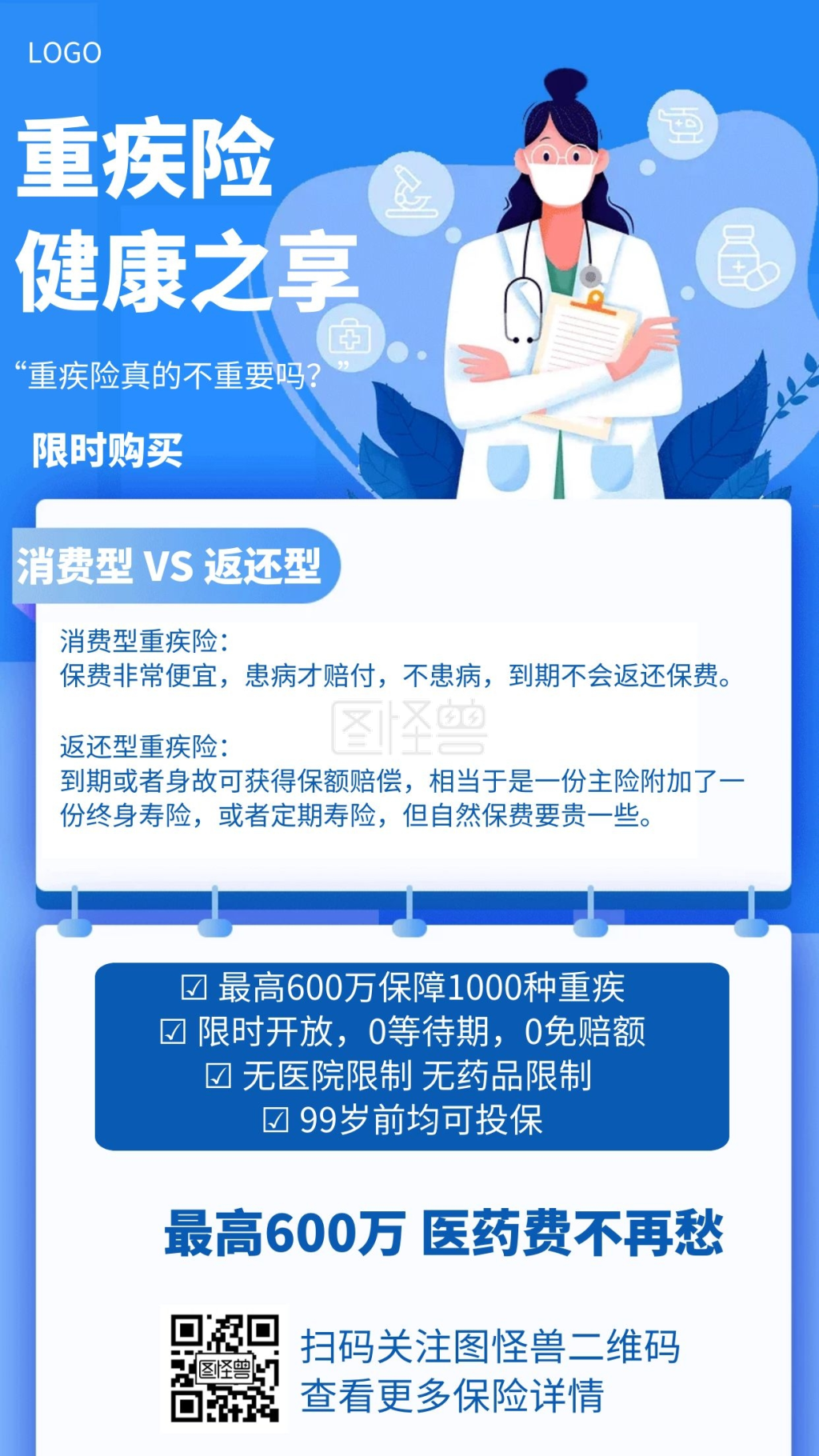 重疾险促销几何风格宣传手机海报