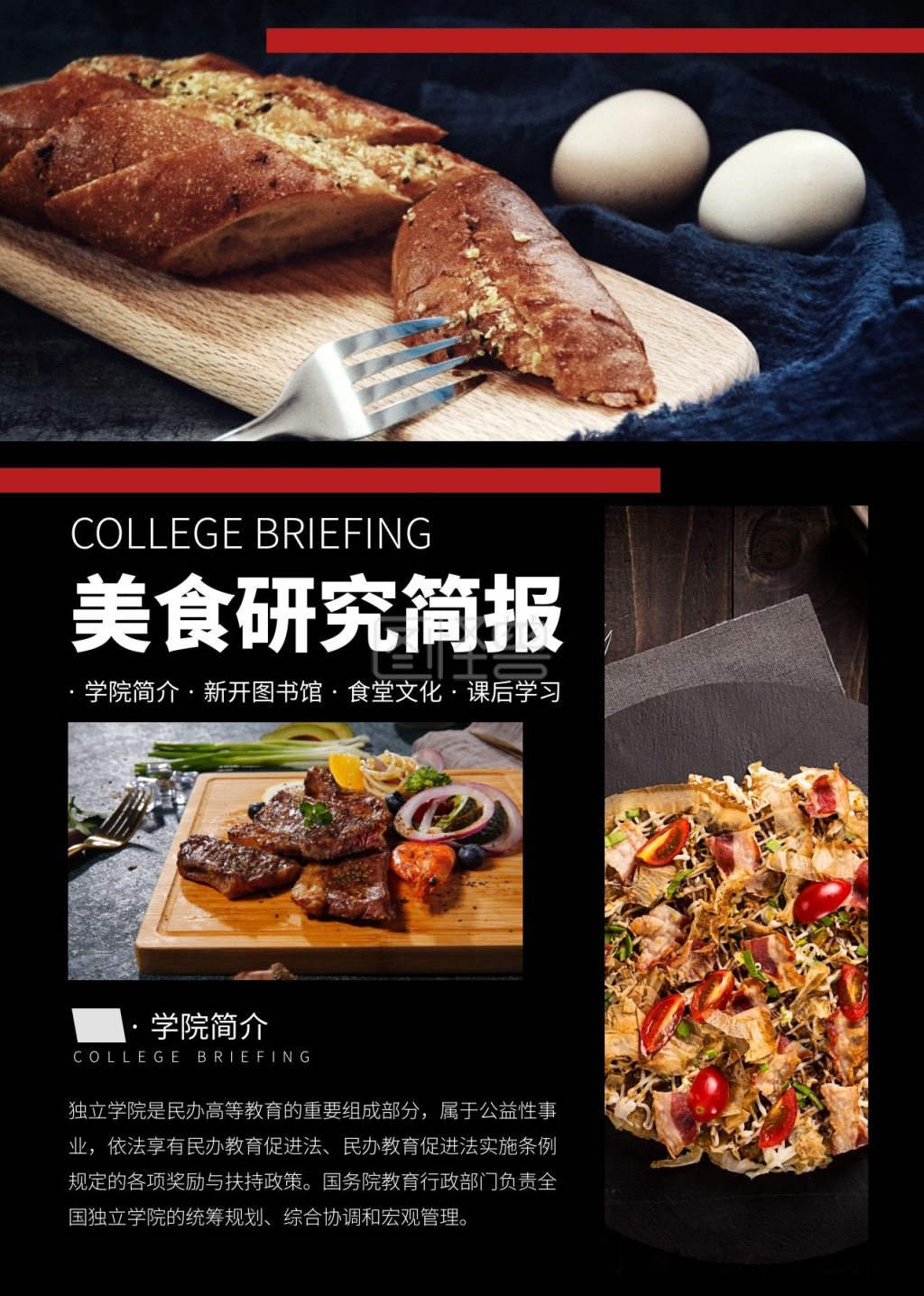 美食研究简报简约黑色印刷简报