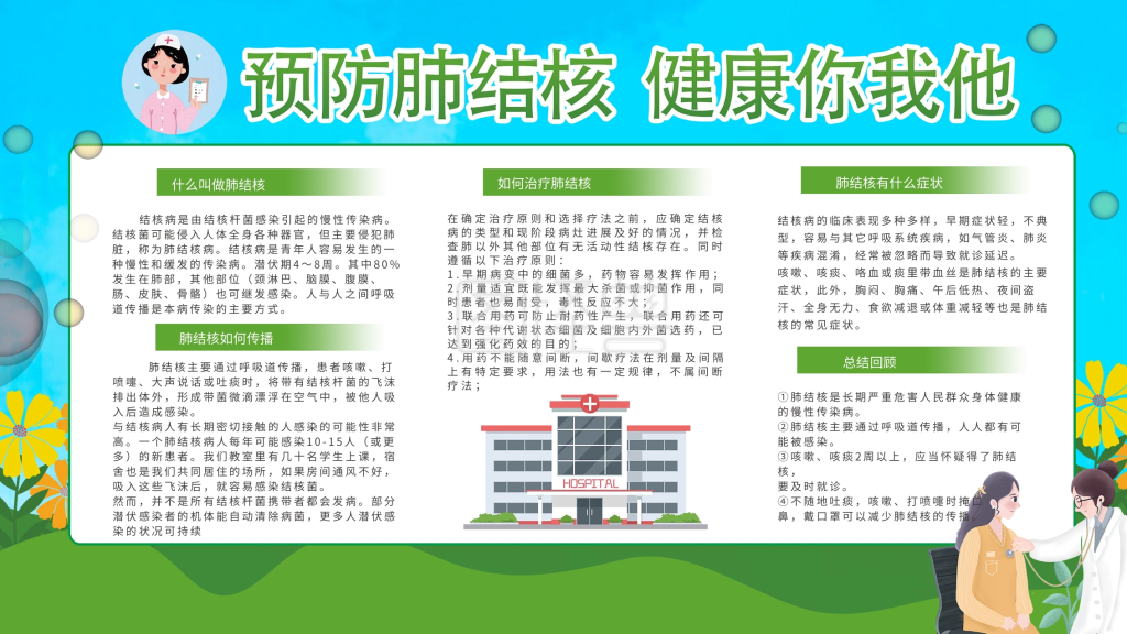 绿色卡通可爱预防肺结核宣传栏