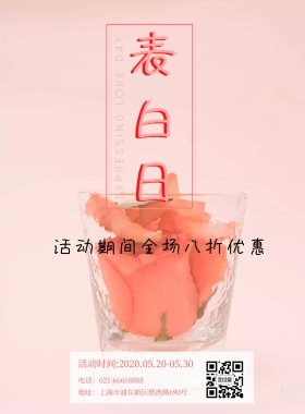 520表白日促销文艺粉色简约海报模板