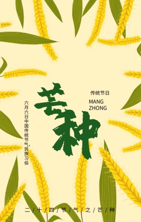 芒种传统二十四节气绿色简约手机海报