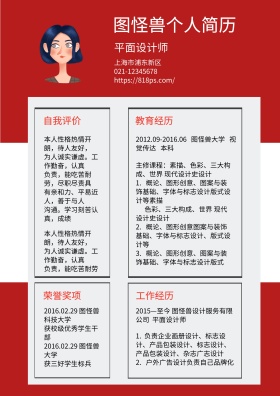 灰色红色几何简约线条平面设计师求职简历