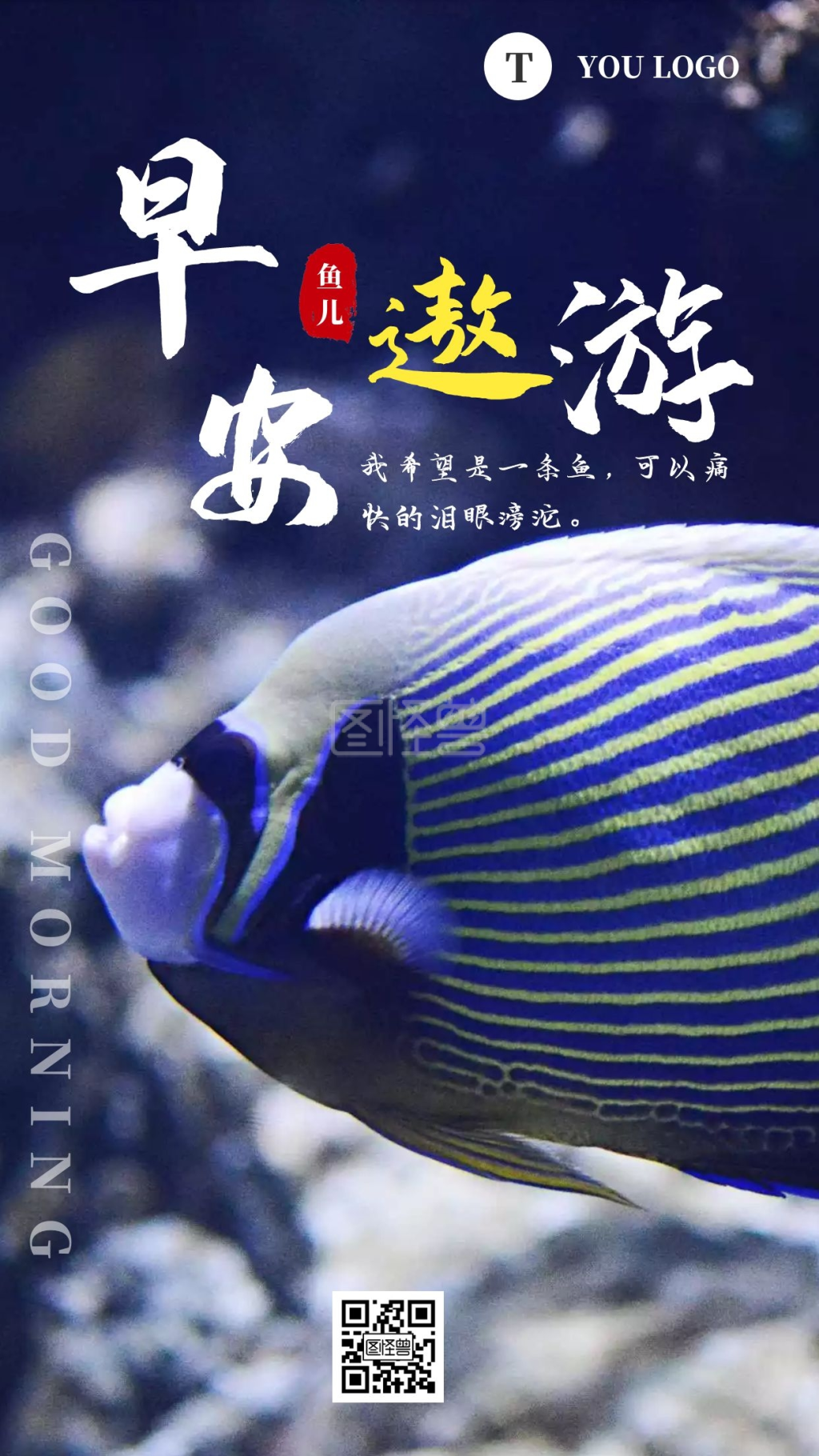 鱼遨游励志早安大海蓝色日签每日一签