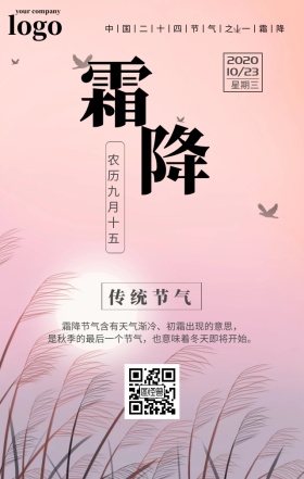 大气简约创意手绘中国风霜降节气手机海报
