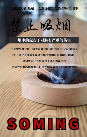 灰色简约禁止吸烟公益宣传手机海报
