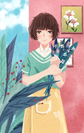 花艺师职业人物手绘小清新竖图
