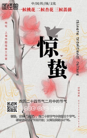 黑色古典惊蛰节气民俗知识促销手机海报