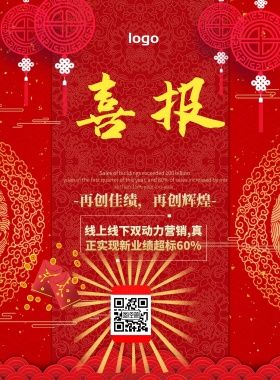 高大上喜报红色古风创意企业业绩印刷海报