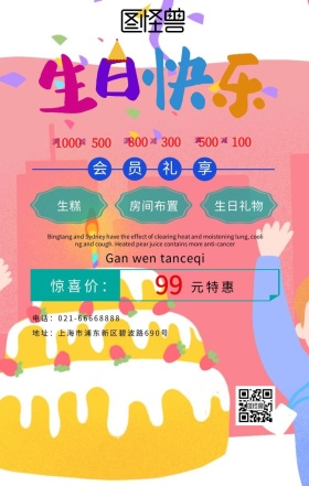 我的生日派对手绘粉色卡通海报