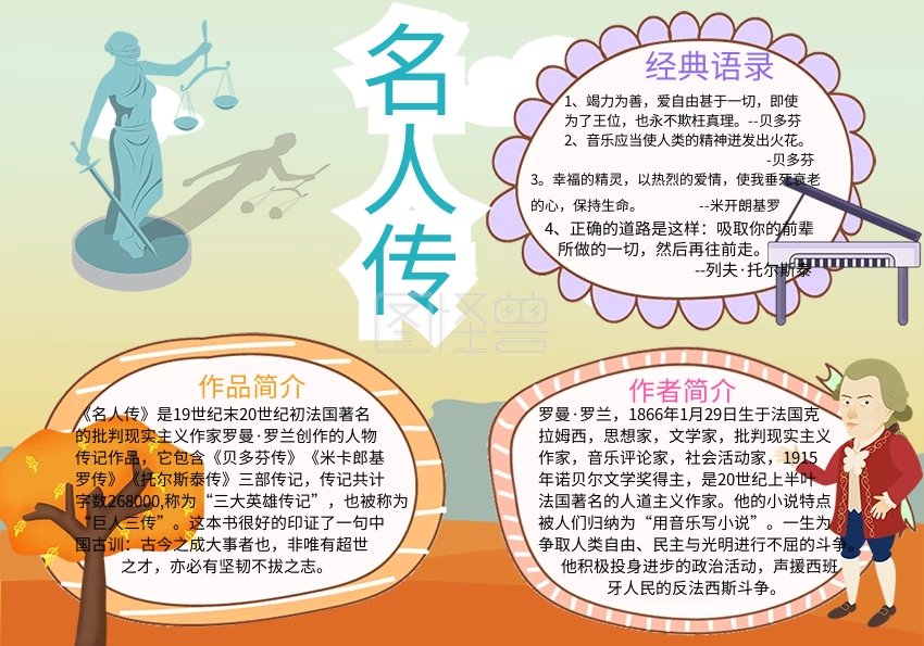 名人传创意卡通风格校园手抄报