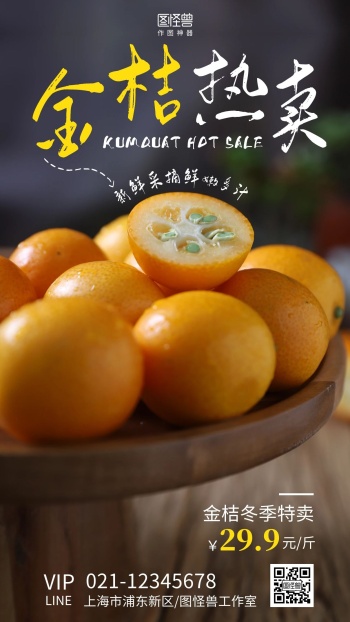 金桔促销摄影图简约手机海报